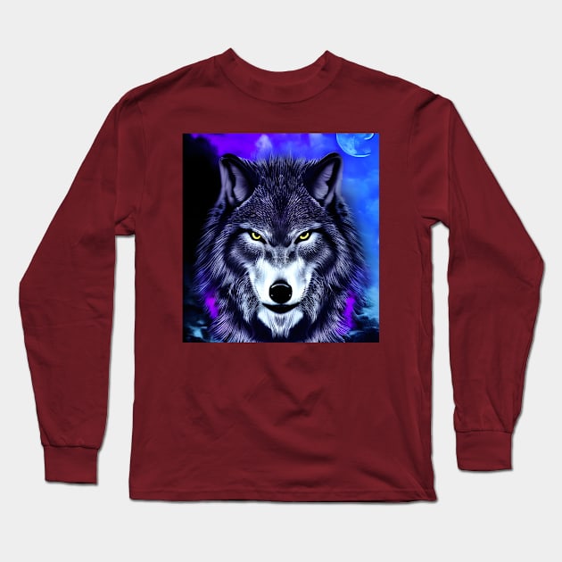 Wolf Face Long Sleeve T-Shirt by Tuff Tees